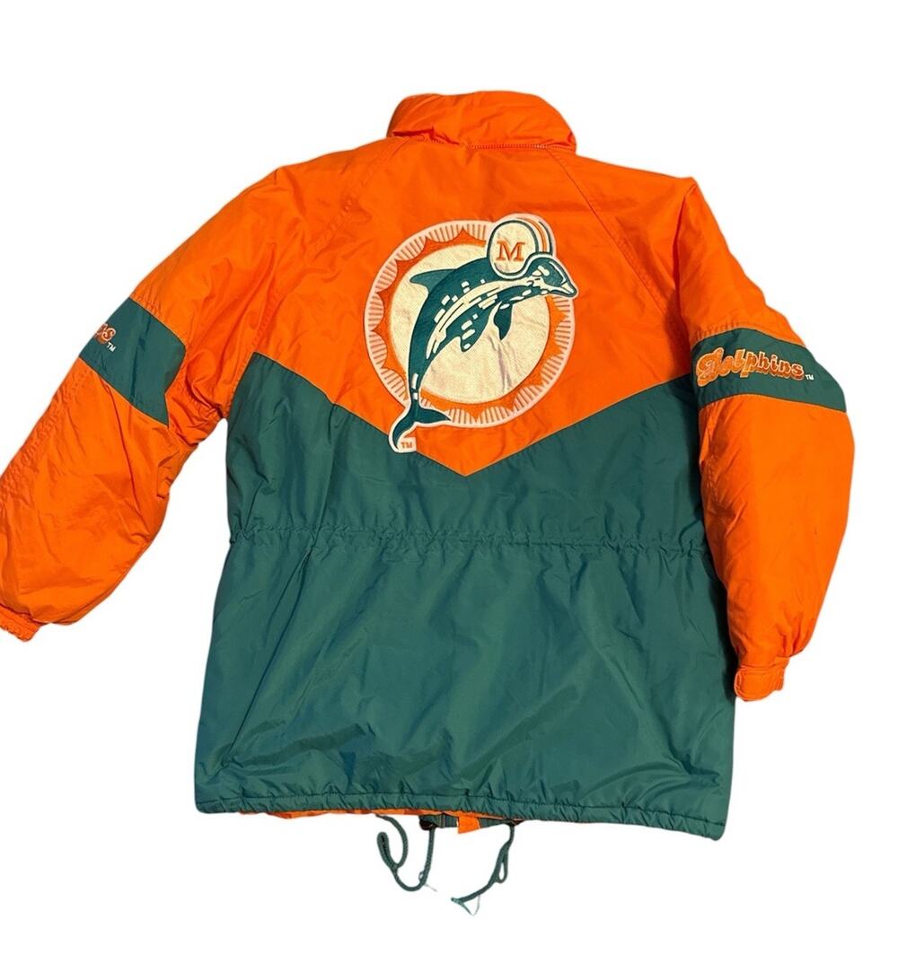 Vintage Miami Dolphins Puffer Coat Mens L NFL Gameday Turbo Sportswear 90s